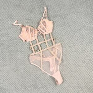 Gorgeous Victoria's Secret Pink Floral Strappy Sheer Lingerie Bodysuit NWT M